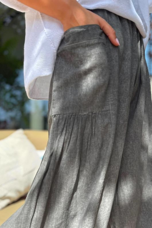 Rustic Nature Linen Blend Pocket Pleat Wide Leg Washed Charcoal